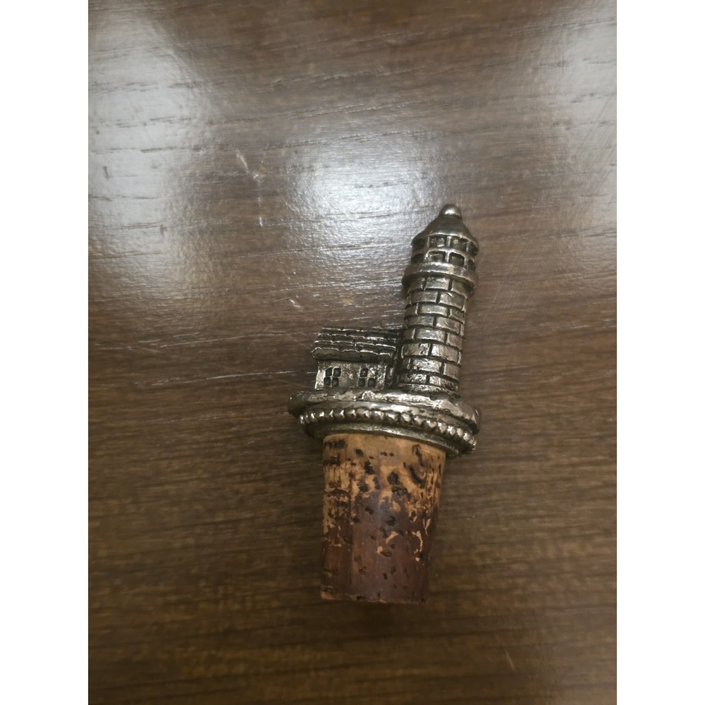 VTG Pewter Lighthouse Wine Bottle Cork‎ Stopper 3" Nautical Bar Decor